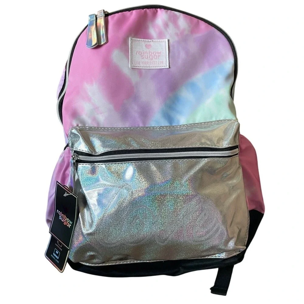 Rainbow Sugar 3pc Backpack Set Tie Dye Silver Holographic Lunch Bag Pencil Case